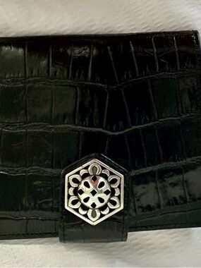 Brighton Black Croc-Embossed Wallet with Silver Accent